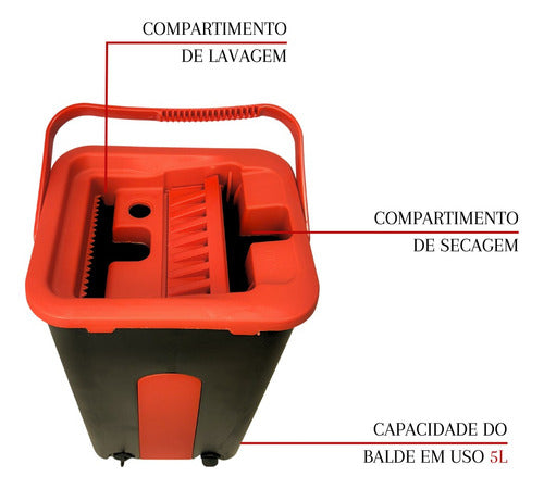 Mop Lava E Seca Powermaid 5l Microfibra Preto/vermelho