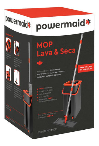 Mop Lava E Seca Powermaid 5l Microfibra Preto/vermelho