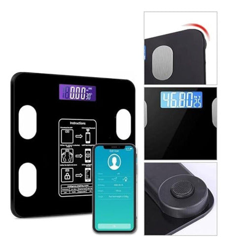 Balança Bioimpedância Digital Glass 10 Preto Bluetooth