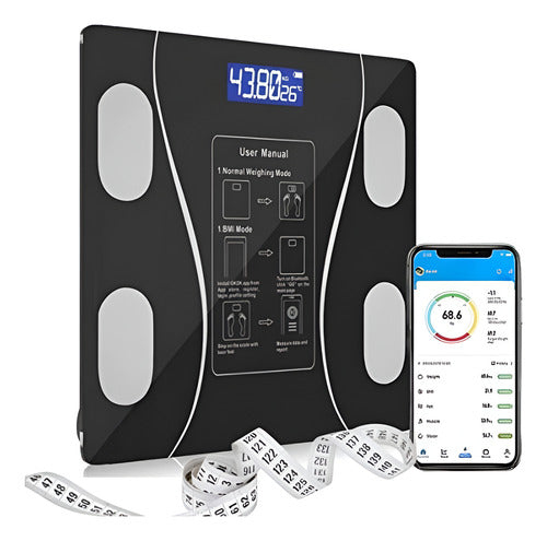 Balança Bioimpedância Digital Glass 10 Preto Bluetooth