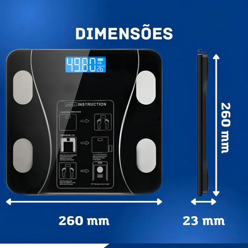 Balança Bioimpedância Digital Glass 10 Preto Bluetooth